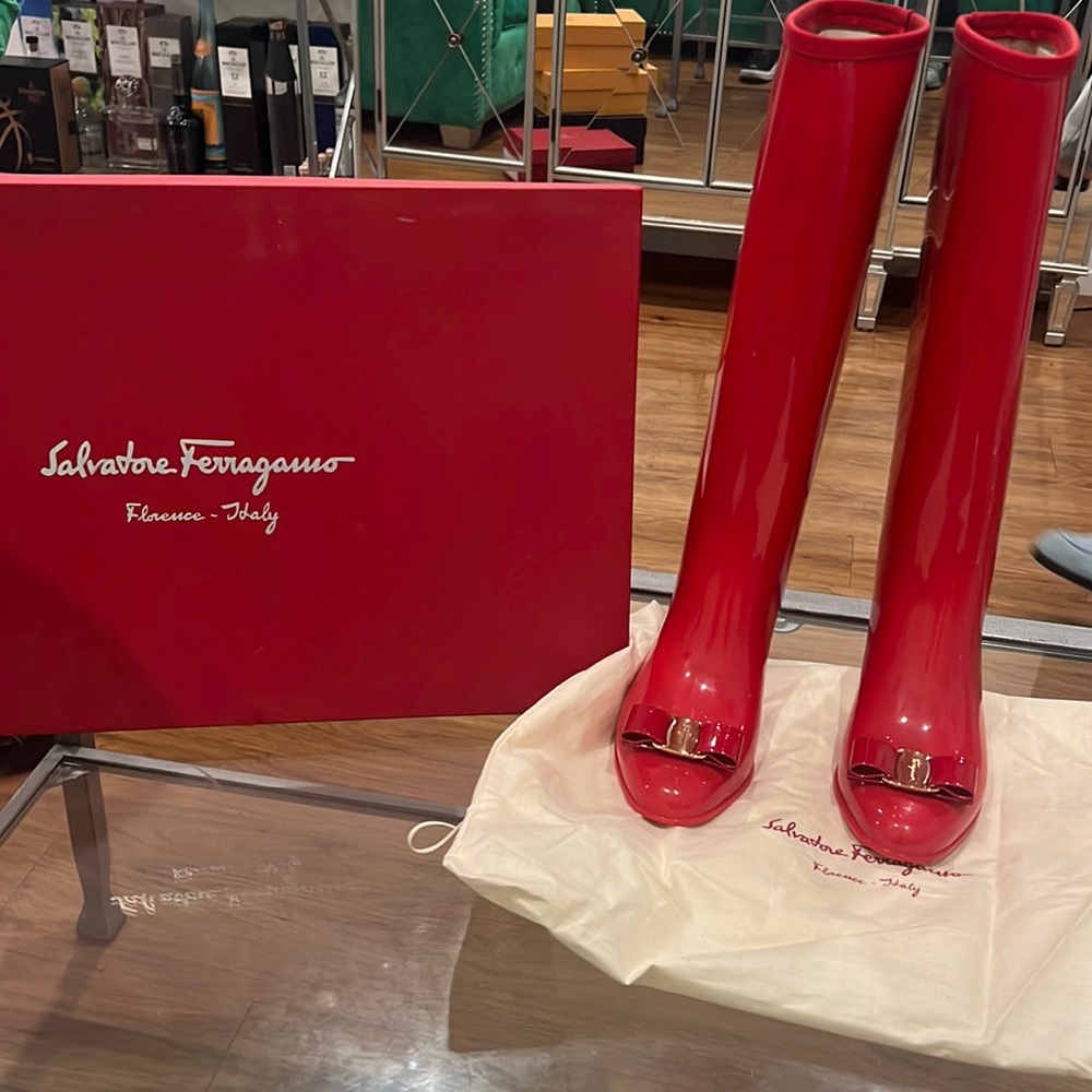 Women’s Ferragamo RainBoots Size 38 Red